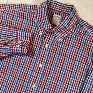 Brooks Brothers Shirt Mens Red Blue Check Plaid Button Up 346 Casual Preppy L